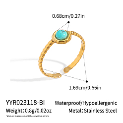 Синтетическая Бирюза Круглое кольцо из синтетической бирюзы, манжетное кольцо из нержавеющей стали для женщин, реальный 18 k позолоченный