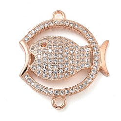 Розовое Золото Стойка покрытие латунь микропаве прозрачный кубический цирконий рыбка соединительные подвески, долговечный, без свинца и без кадмия, розовое золото , 26.5x21.5x5 мм, отверстие : 1.8 мм