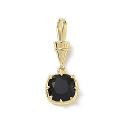 Noir Pendentifs en laiton zircon cubique pavé, charmes de pierre unique, charmes carrés, plaqué longue durée, crémaillère plaquage, sans plomb et sans cadmium, réel 18 k plaqué or, noir, 31mm, Trou: 8x5mm