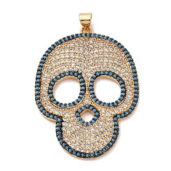 Темно-Голубой Латунные микро проложить кубического циркония подвески, череп прелести, стойки покрытие, прочное покрытие, без кадмия и без свинца, реальный 18 k позолоченный, глубокое синее небо, 45.5x33x2 мм, отверстие : 3.5x4.5 мм