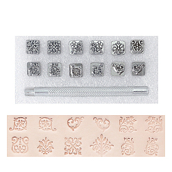 Other Plants 45# Steel Leather Stamping Tool Set, with Stamping Handle, for Leather Craft, Plants Pattern, Handle: 9.2x0.8cm, Stamp: 1x1cm