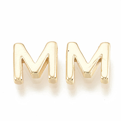 Letter M Brass Charms, Real 18K Gold Plated, Letter.M, 7~8.5x4~7.5x2mm, Hole: 1mm