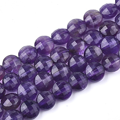 Amethyst Natural Amethyst Beads Strands, Faceted, Flat Round, 5.5~6x4mm, Hole: 0.7mm, about 70pcs/strand, 14.9 inch