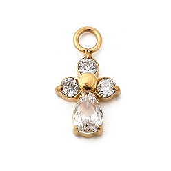 Настоящее золото 18K 304 микро нержавеющей стали прокладывать Цирконом подвески, крест прелести, ионное покрытие (ip), ручная полировка, реальный 18 k позолоченный, 15.5x9x3.5 мм, отверстие : 2 мм