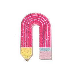 Deep Pink Acrylic Pendants, with Glitter Powder, Pencil, Deep Pink, 52.5x30x2mm, Hole: 1.8mm