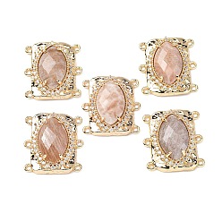 Солнечный Камень Латунные многорядные звенья с микропаве из кубического циркония и натуральным солнечным камнем, овальные, граненые, стойки покрытие, 22x20x6~7 мм, отверстие : 1.2 мм