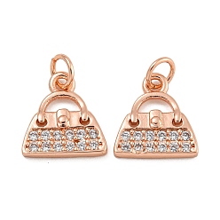 Розовое Золото Покрытие стойки латунь микропаве прозрачные кубические циркониевые подвески, без свинца и без кадмия, долговечный, сумочка, розовое золото , 10.5x10x2 мм, отверстие : 2.5 мм