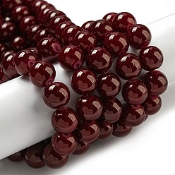 Dark Red Painted Glass Bead Strands, Baking Paint, Round, Dark Red, 6mm, Hole: 1.3~1.6mm, about 133pcs/strand, 31.4 inch