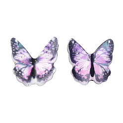 Orchid Transparent Epoxy Resin Cabochons, with Glitter Powder and Gold Foil, Butterfly, Orchid, 22~23x21.5~24.5x3~6mm