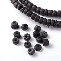Noir Noix de coco naturelle brins colonne de perles, noir, 5x2~4.5mm, Trou: 1mm, environ 15.4 pouce