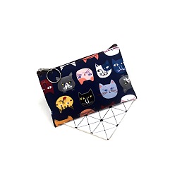 Midnight Blue Cat Pattern Cloth Clutch Bags, Change Purse with Zipper, for Women, Rectangle, Midnight Blue, 12x8cm
