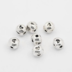 Antique Silver Tibetan Style Alloy Round Carved Heart Spacer Beads, Antique Silver, 5x4mm, Hole: 1mm