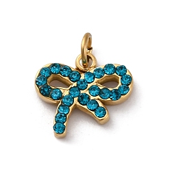 Синий Оттенок 304 из нержавеющей стали горный хрусталь подвески, с целью перехода в кольце, очарование бантом, реальный 14 k позолоченный, ионное покрытие (ip), синий оттенок, 15.5x11x2.5 мм, отверстие : 2.5 мм