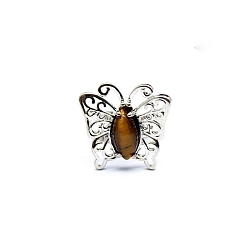 Tiger Eye Natural Tiger Eye Finger Ring, Butterfly, Butterfly: 21x21mm