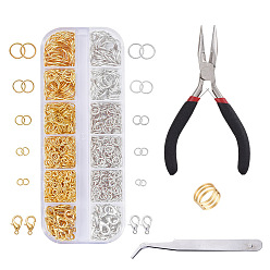Золотой & Серебряный Сделай сам комплект украшений, с железными и латунными прыгающими кольцами, Карабин-лобстер из цинкового сплава, нержавеющей стали пинцет бисером, плоскогубцы из углеродистой стали и латунный помощник, золотой и серебряный, 130x50x15 мм