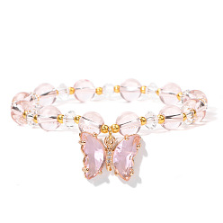 FD11056-19cm Glass bracelet with butterfly pendant - minimalist design, elegant accessory.
