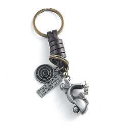 Vehicle Punk Style Woven Cow Leather Alloy Pendant Keychain, for Car Key Pendant, Antique Silver, Battery Car, Vehicle Pattern, 1cm