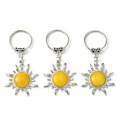 Нефрит Брелок-подвеска от солнца из окрашенного нефрита и латуни, с латунной фурнитурой платинового цвета, для украшения сумки, ювелирных изделий, подарка, 7.5 см