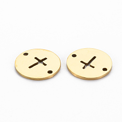 Golden Ion Plating(IP) 201 Stainless Steel Links Connectors, Cut, Flat Round with Cross, Golden, 13x1mm, Hole: 1.2mm