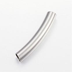 Stainless Steel Color 304 Stainless Steel Curved Tube Beads, Curved Tube Noodle Beads, Stainless Steel Color, 40x7mm, Hole: 6mm