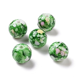 Vert Perles acryliques opaques imprimés, ronde, verte, 11~11.5mm, Trou: 2mm, 520 pcs / 500 g