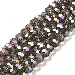 Dark Khaki Transparent Glass Beads, 32 Facets, AB Color Plated, Round, Dark Khaki, 8x7~7.5mm, Hole: 1.5mm, about 66pcs/strand, 18.82''~19.06''(47.8~48.4cm)