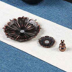 Red Copper Alloy Incense Burners, Lotus & Gourd Incense Holders, with Magnetic, Home Office Teahouse Zen Buddhist Supplies, Red Copper, 90x30mm