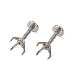 Couleur Acier Inoxydable 304 paramètres de boucle d'oreille en acier inoxydable, pour strass pointu, couleur inox, 10x5x5mm, pin: 1 mm, s'adapter pour 5x5 mm strass