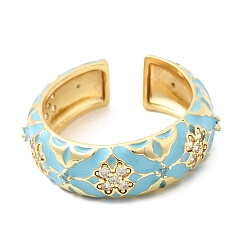 Небесно-голубой Латунные микропаве кубические цирконии манжеты открытые кольца для женщин, с эмалью, стойки покрытие, без кадмия и без свинца, долговечный, реальный 18 k позолоченный, голубой, 7 мм, внутренний диаметр: 17 мм
