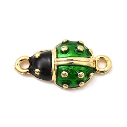 Зеленый Подвески из латунной эмали, божья коровка ссылки, долговечный, без кадмия и без свинца, реальный 18 k позолоченный, стойки покрытие, зелёные, 16.5x8.5x4.5 мм, отверстие : 1.2 мм