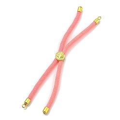 Pink Nylon Cords Bracelet Makings Fit for Connector Charms, with Golden Brass Tree Slider Beads, Long-Lasting Plated, Pink, 8-5/8 inch(22cm), Hole: 1.9mm
