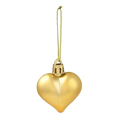 Gold Valentine's Day Electroplate Plastic Heart Pendants Decorations, Nylon Rope Christmas Tree Hanging Ornaments, Gold, 150mm, 12pcs/box