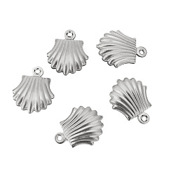 Stainless Steel Color Stainless Steel Pendants, Shell Shape Charm, Stainless Steel Color, 13.5x11mm, Hole: 1mm