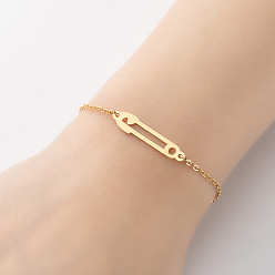 Oval Titanium Steel Link Chain Bracelet for Wemon, Golden, Oval, 1-3/8x7/8 inch(3.5x2.1cm)