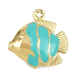 Бирюза Латунь эмаль подвески, подвески в форме рыб, стойки покрытие, долговечный, без кадмия и без свинца, реальный 18 k позолоченный, бирюзовые, 18x17x5.5 мм, отверстие : 1.2 мм