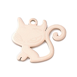Oro Rosa 304 colgantes de acero inoxidable, encantos de forma de gato, Pulido, revestimiento de iones (ip), oro rosa, 19x22x1.5 mm, agujero: 1.9 mm