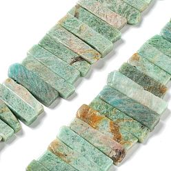 Amazonite Natural Amazonite Beads Strands, Top Drilled Beads, Rectangle, 24~62x8~14x4~9mm, Hole: 1.8mm, about 34~39pcs/strand, 15.04''~15.51''(38.2~39.4cm)