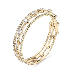 Golden Fashion Brass Triple Layer Warp Bracelet, Clear Cubic Zirconia Tennis Bracelet, Golden, Inner Diameter: 2-1/8 inch(5.33cm)