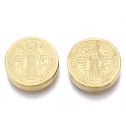 Золотой Вакуумное покрытие pvd 304 шарики из нержавеющей стали, плоский круглый с медалью святого бенедикта, золотые, 14.5x3 мм, отверстие : 2 мм