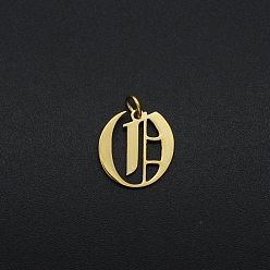 Letter O 201 Stainless Steel Pendants, with Jump Ring, Old English, Letter, Laser Cut, Golden, Letter.O, 15x14x1mm, Hole: 3mm