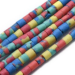 Разноцветный Окрашенные синтетические бирюзовые бусы нити, колонка, красочный, 2.5~4x3.5~4 мм, отверстие : 0.6 мм, около 96 шт / нитка, 12.52'' (31.8 см)