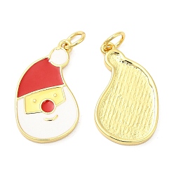Santa Claus Christmas Rack Plating Brass Enamel Pendants, with Jump Ring, Lead Free & Cadmium Free, Long-Lasting Real 18K Gold Plated, Santa Claus, 24x13x2mm, Hole: 3mm