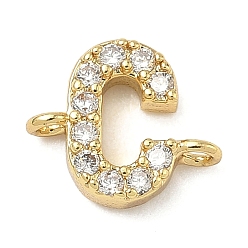 Letter C Подвески-буквы с микропаве из латуни и прозрачными кубическими циркониями, реальный 18 k позолоченный, стойки покрытие, без кадмия и без свинца, долговечный, буква С, 8.5~9.5x6.5~12.5x2.5 мм, отверстие : 1.2 мм