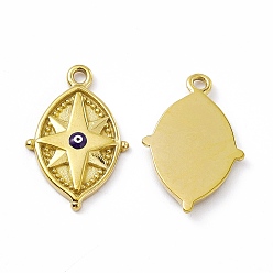 Real 18K Gold Plated Vacuum Plating 201 Stainless Steel Enamel Pendants, Oval with Star & Evil Eye Charm, Real 18K Gold Plated, 22x14x2.2mm, Hole: 1.6mm