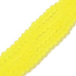 Yellow Transparent Glass Beads Strands, Faceted, Frosted, Rondelle, Yellow, 8mm, Hole: 1mm, about 65~68pcs/strand, 15.7~16.1 inch(40~41cm)