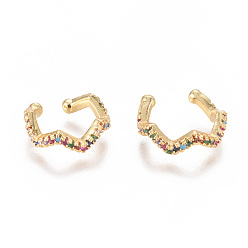 Colorful Golden Plated Brass Micro Pave Cubic Zirconia Cuff Earrings, Long-Lasting Plated, Colorful, 14x13x4mm