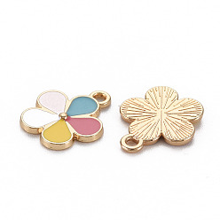 Colorful Alloy Enamel Pendants, Light Gold, Cadmium Free & Nickel Free & Lead Free, Flower, Colorful, 17x14x2.5mm, Hole: 1.6mm