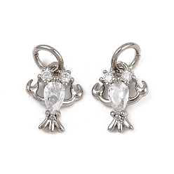 Платина Латунные микро проложить кубического циркония прелести, креветка, с целью перехода в кольце, долговечный, без кадмия и без свинца, стойки покрытие, платина, 10.5x8.5x3.5 мм, отверстие : 3 мм