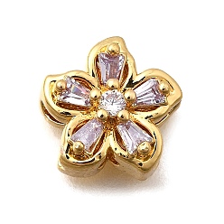Лиловый Многожильные звенья из латуни с паве из кубического циркония, цветок, реальный 18 k позолоченный, сирень, 10.5x10.5x6.5 мм, отверстие : 1.5 мм