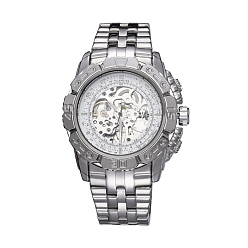 White Alloy Watch Head Mechanical Watches, with Stainless Steel Watch Band, Stainless Steel Color, White, 70x22mm, Watch Head: 55x52x17.5mm, Watch Face: 34mm